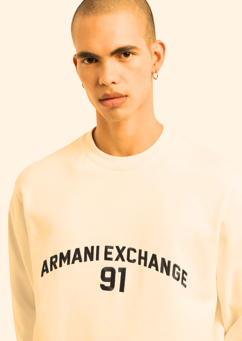 ARMANI EXCHANGE Silken Ivory Signature Fit Crewneck Sweatshirt