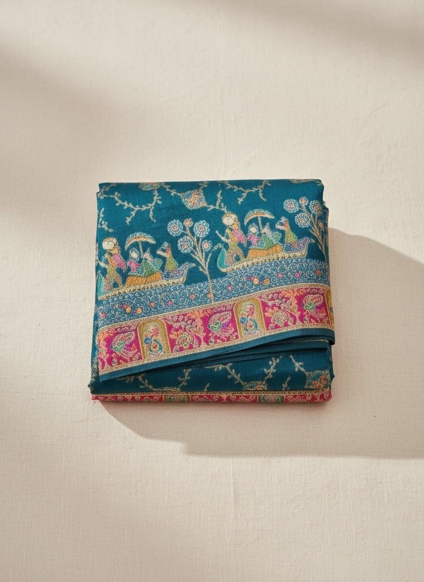 Elegant Weaves Teal Heritage Silk Saree with Intricate Border