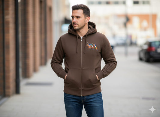 Polo Ralph Lauren Brown Zip-Up Hoodie with Colorful Embroidery