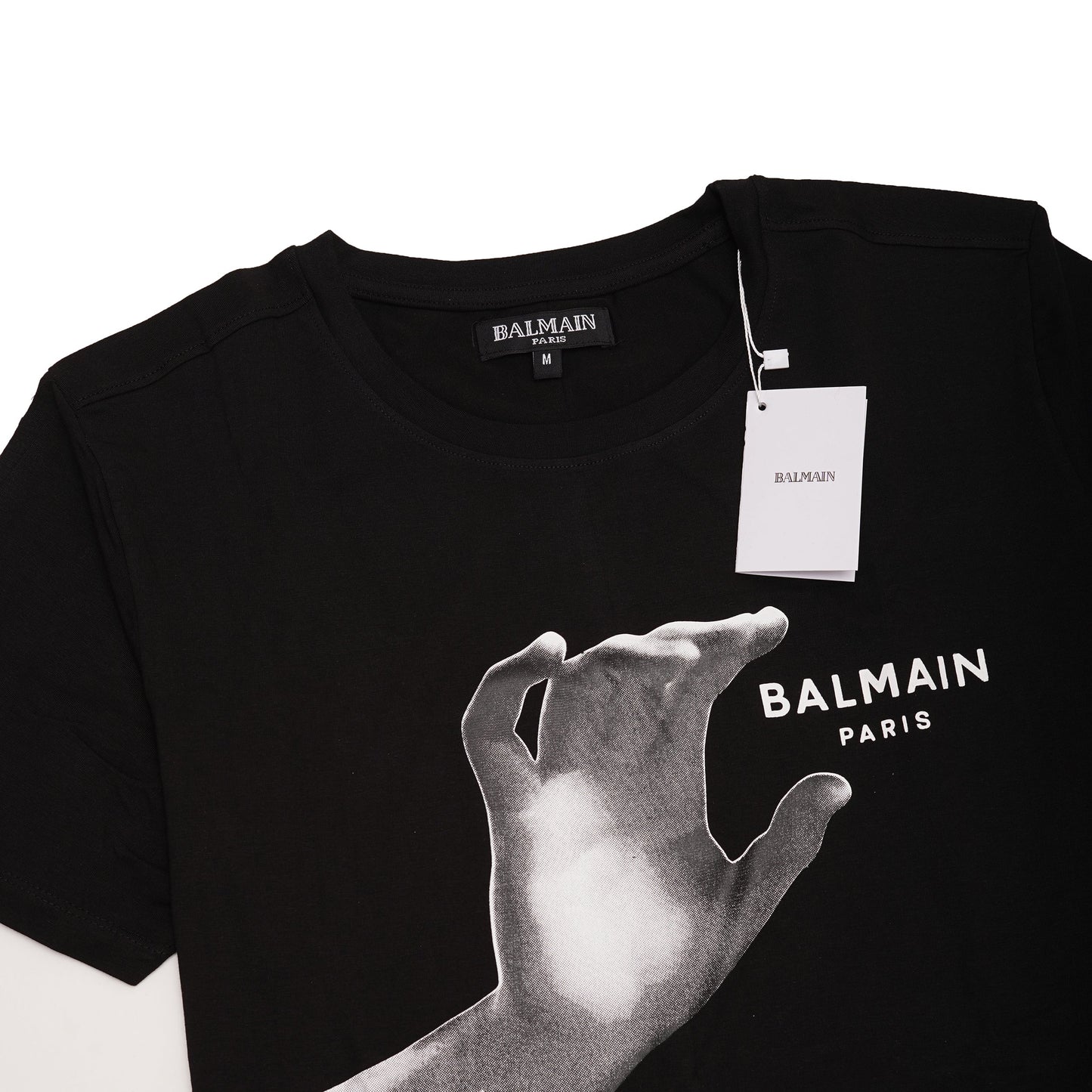 BALMAIN Black Graphic Hand Print Cotton T-Shirt