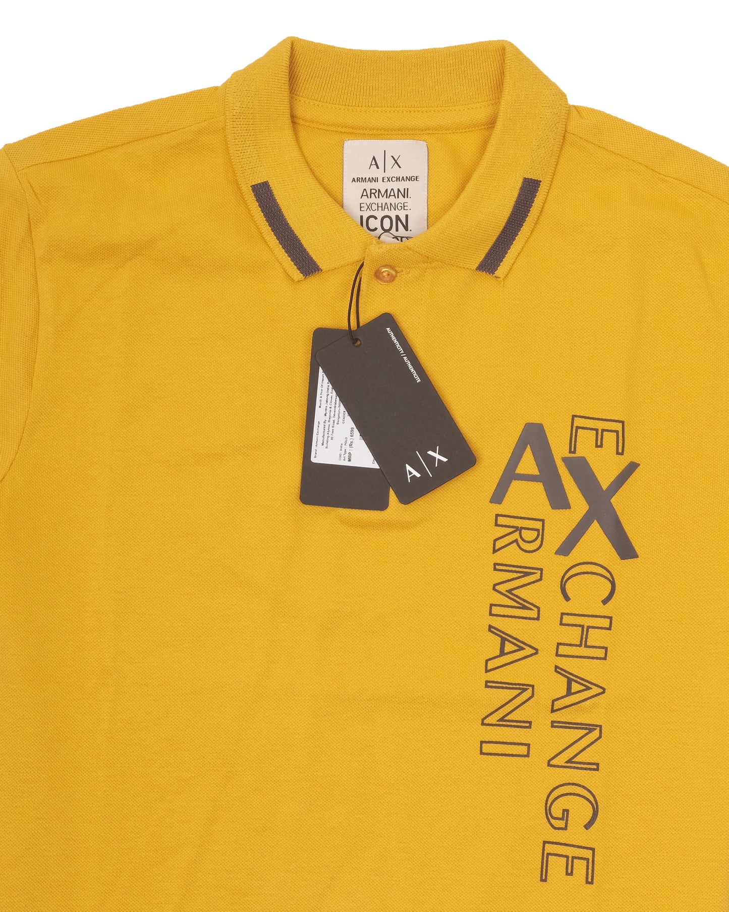 ARMANI EXCHANGE Mustard Yellow Vertical Logo Slim Polo Shirt