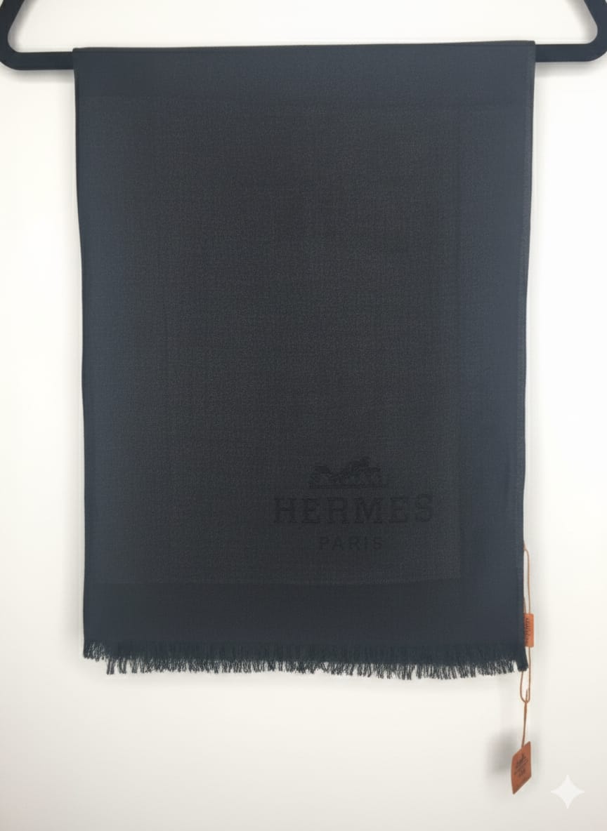 HERMES Paris Classic Cashmere Scarf in Charcoal