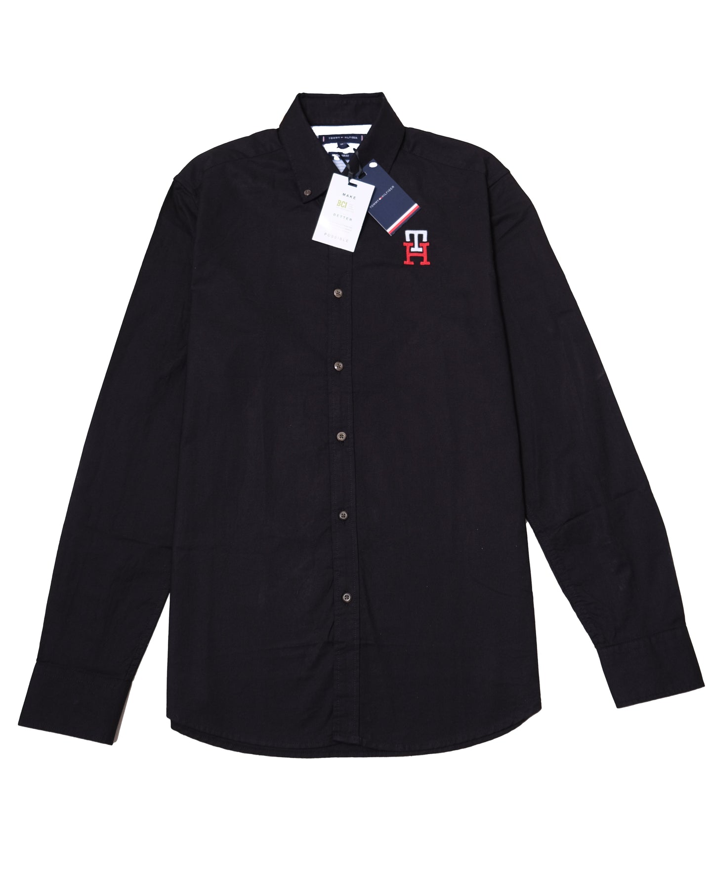 TOMMY HILFIGER Black Classic Fit TH Logo Oxford Long Sleeve Shirt