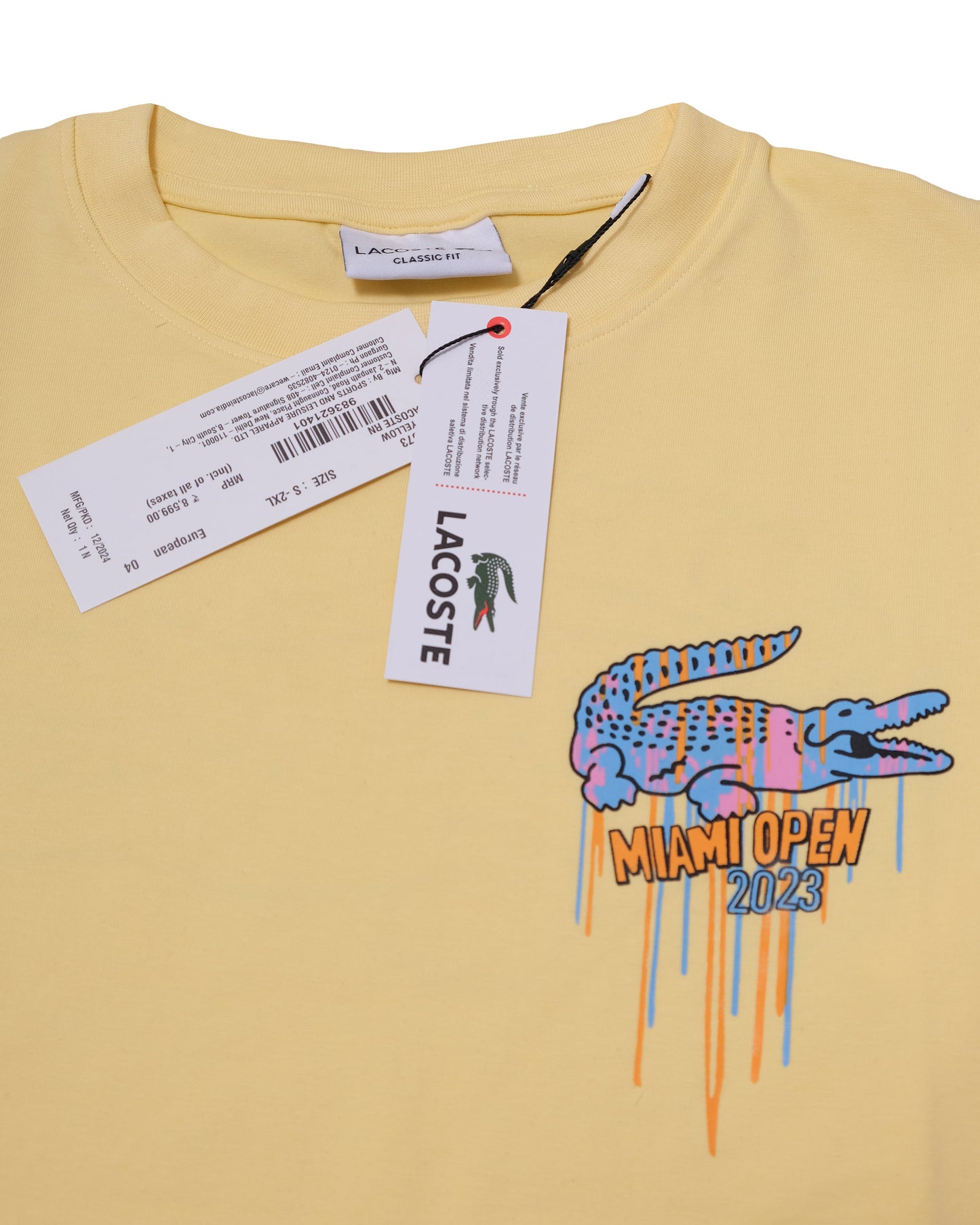 LACOSTE Miami Open 2023 Pastel Yellow Multicolor Croc Graphic T-shirt