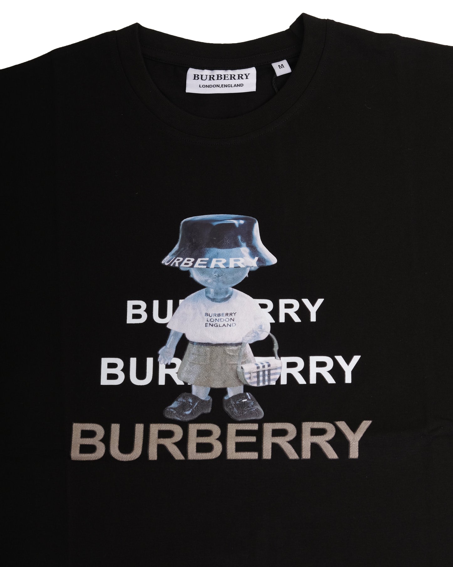BURBERRY Black Cartoon Mascot Logo Print Short Sleeve T-shirt