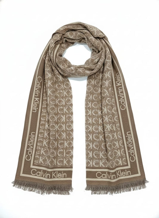 Calvin Klein Monogram Patterned Wool Blend Scarf