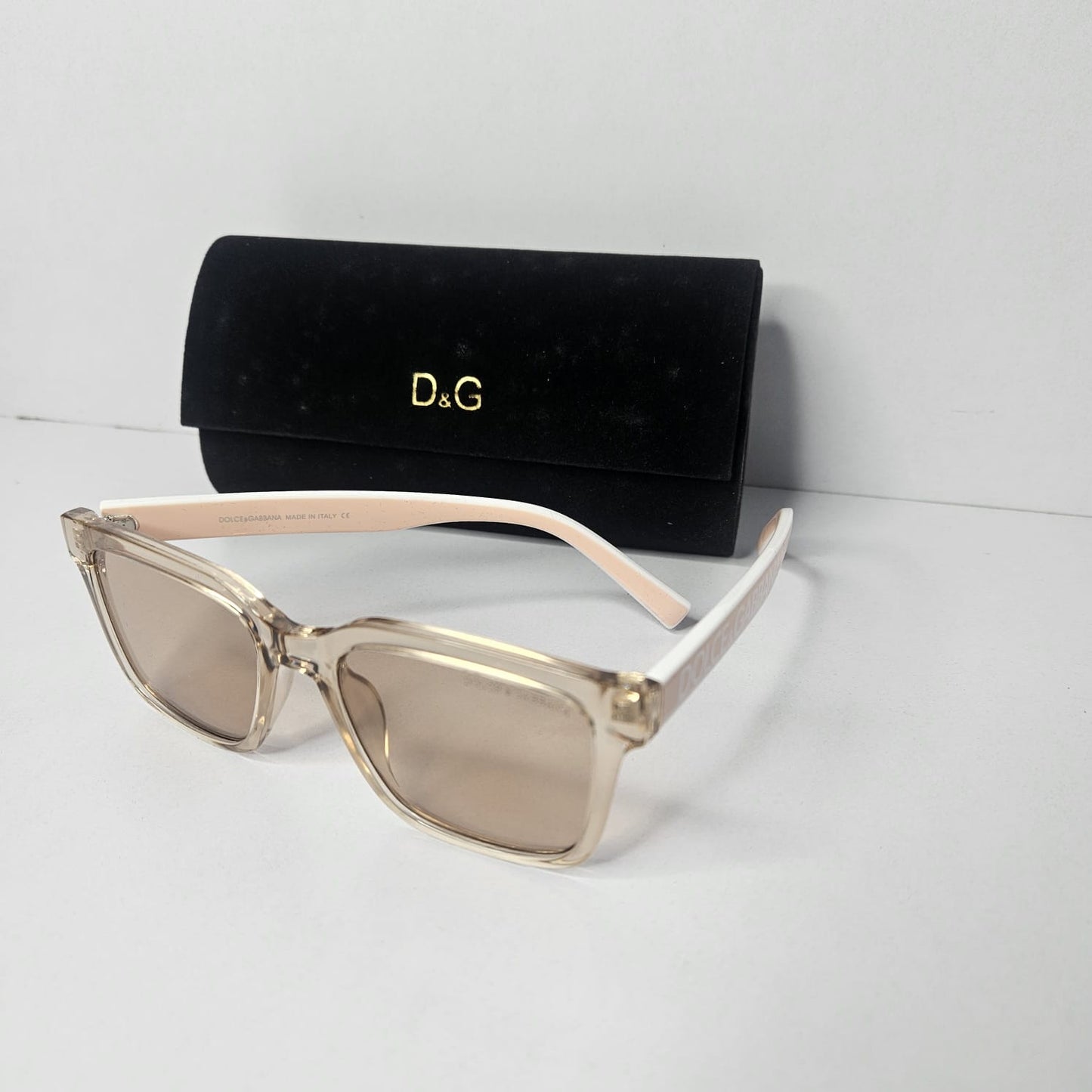 D&G Ethereal Blush Luxe Square Sunglasses with Sleek Case