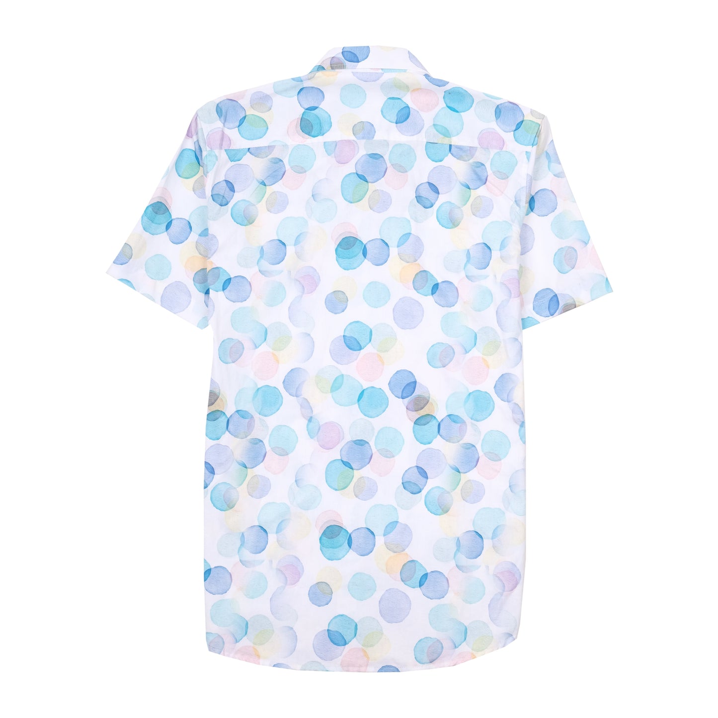 ZARA Pastel Blue Multicolor Overlapping Dots Short Sleeve Cotton Shirt