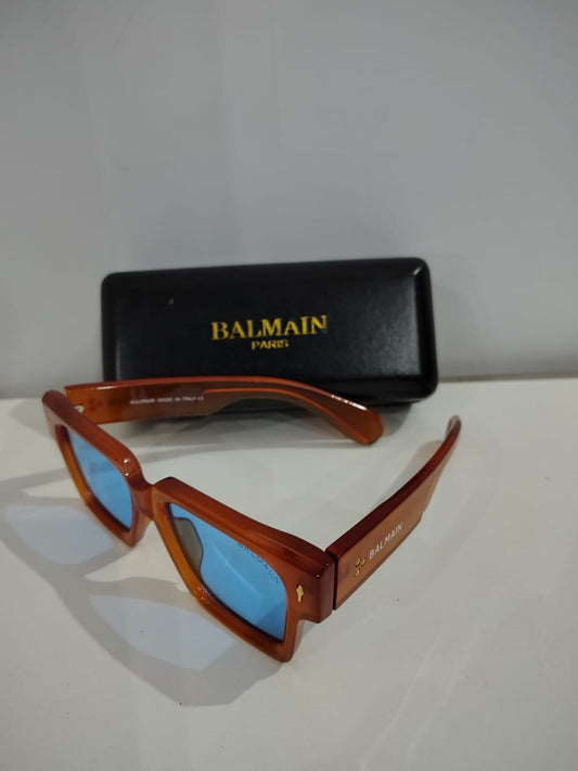 BALMAIN Retro Square Sunglasses with Blue Lenses