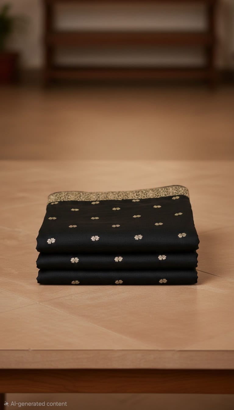 Elegant Attire Black Embroidered Saree with Gold Detailing