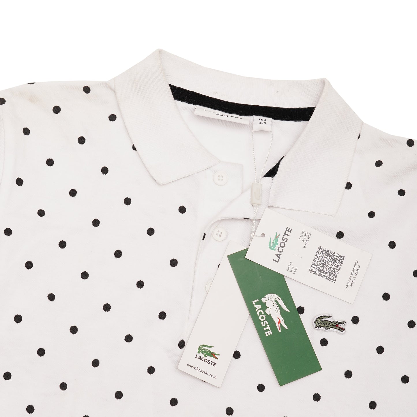 LACOSTE White Polka Dot Classic Fit Polo Shirt