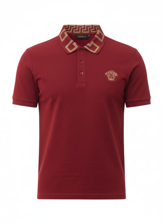 VERSACE Opulent Garnet Tailored Fit Short Sleeve Piqué Polo Shirt