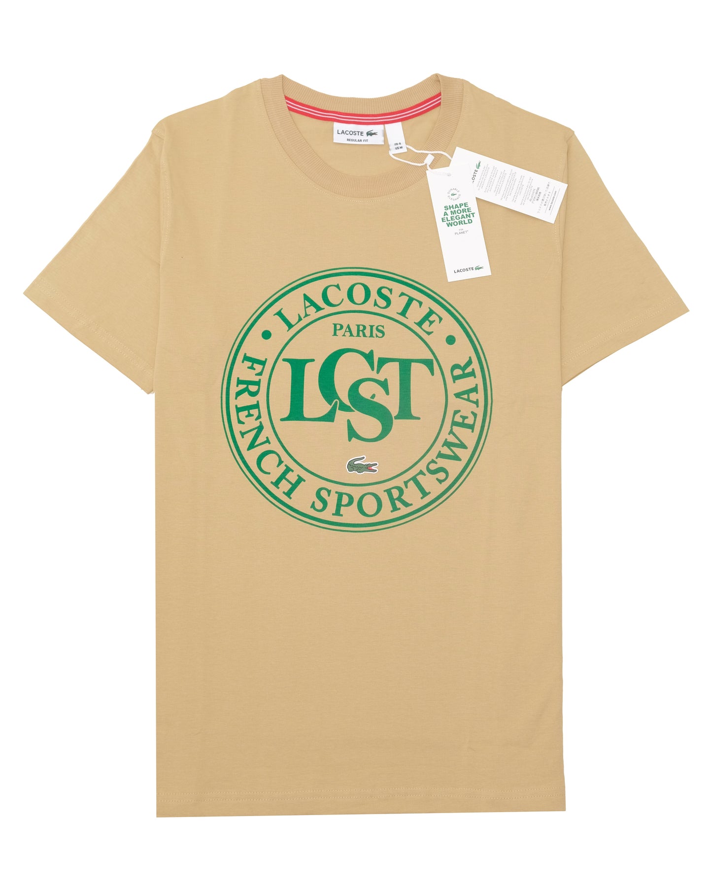 LACOSTE Paris Beige LST French Sportswear Graphic Logo T-shirt