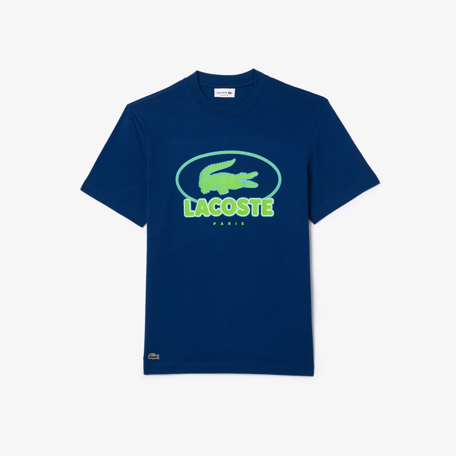 LACOSTE Navy Blue Graphic Crocodile Logo T-Shirt