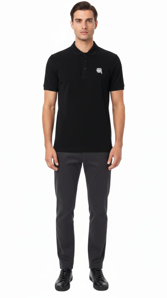 KARL LAGERFELD Obsidian Silk Tailored Fit Short Sleeve Polo Shirt