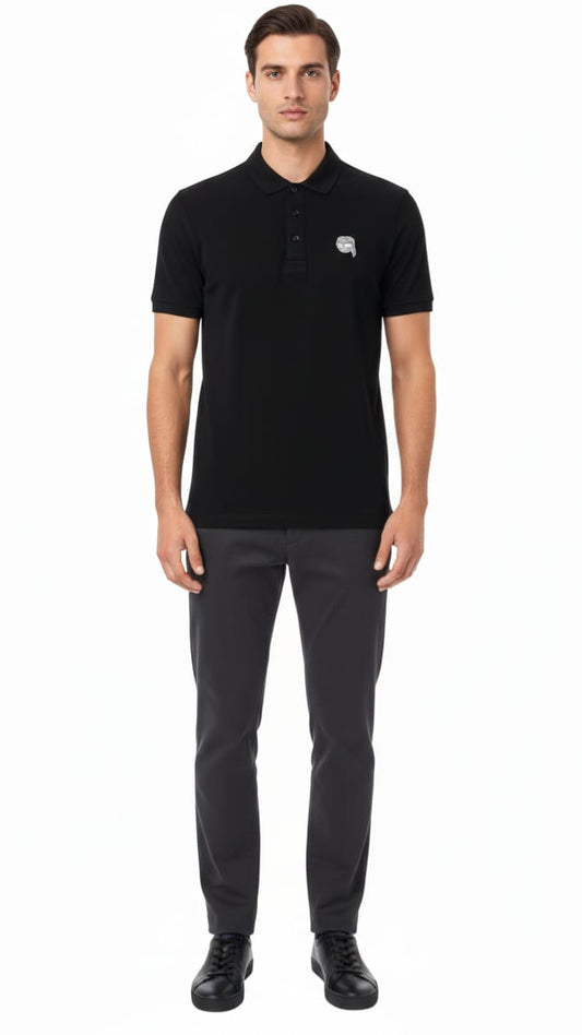 KARL LAGERFELD Obsidian Silk Tailored Fit Short Sleeve Polo Shirt