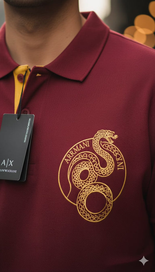 ARMANI Exchange Snake Emblem Polo Shirt in Burgundy