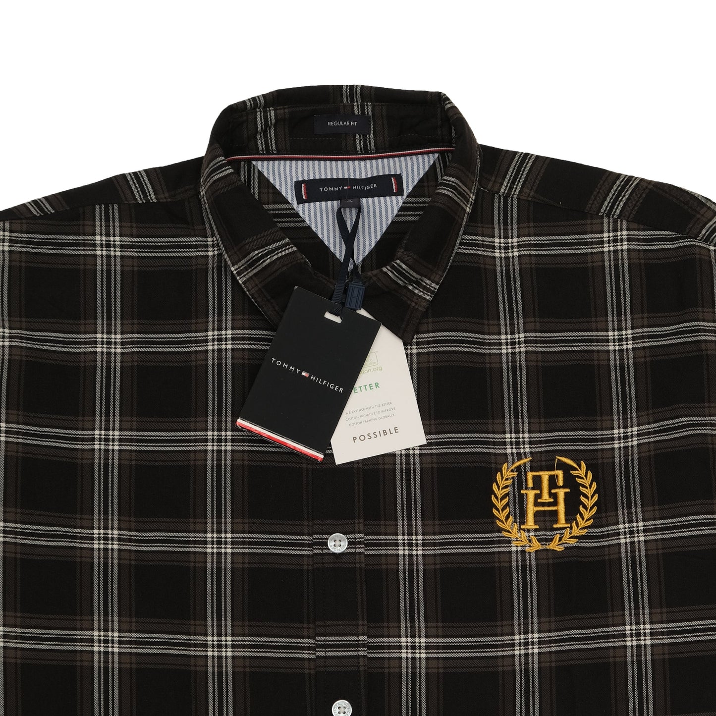 TOMMY HILFIGER Black and White Plaid Logo Button-Up Shirt