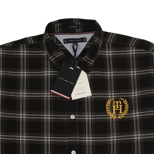 TOMMY HILFIGER Black and White Plaid Logo Button-Up Shirt
