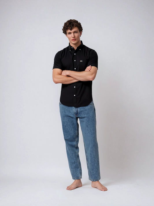 LACOSTE Onyx Noir Classic Fit Short Sleeve Button-Up Shirt