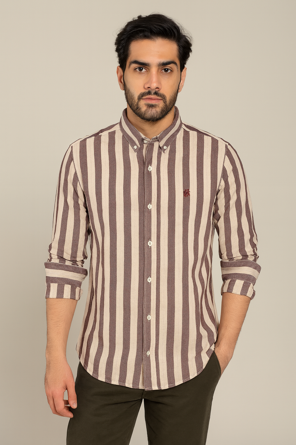 BROOKS BROTHERS Rustic Plum Tailored Fit Long Sleeve Striped Shirt