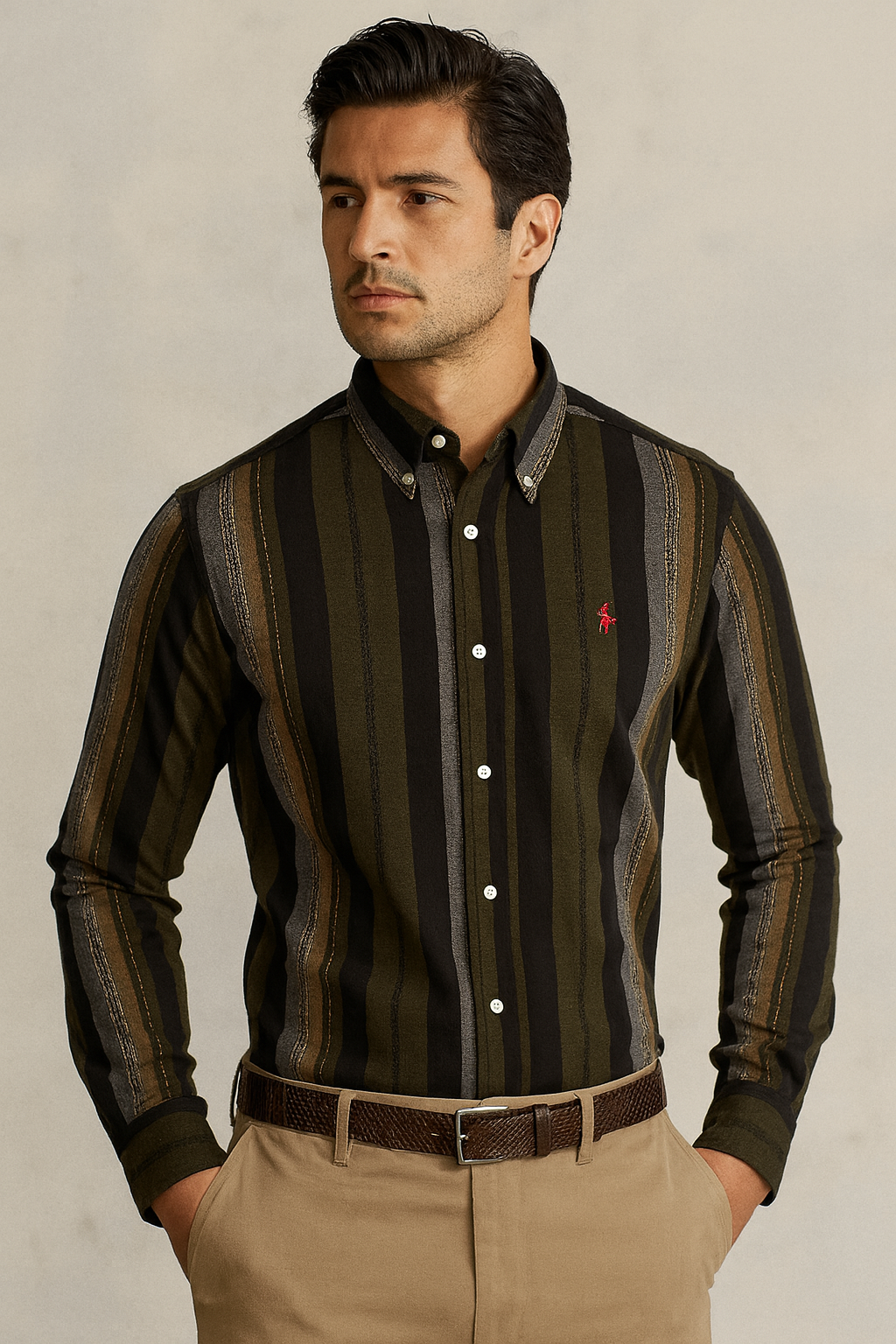 POLO RALPH LAUREN Enchanted Olive Tailored Fit Long Sleeve Striped Shirt