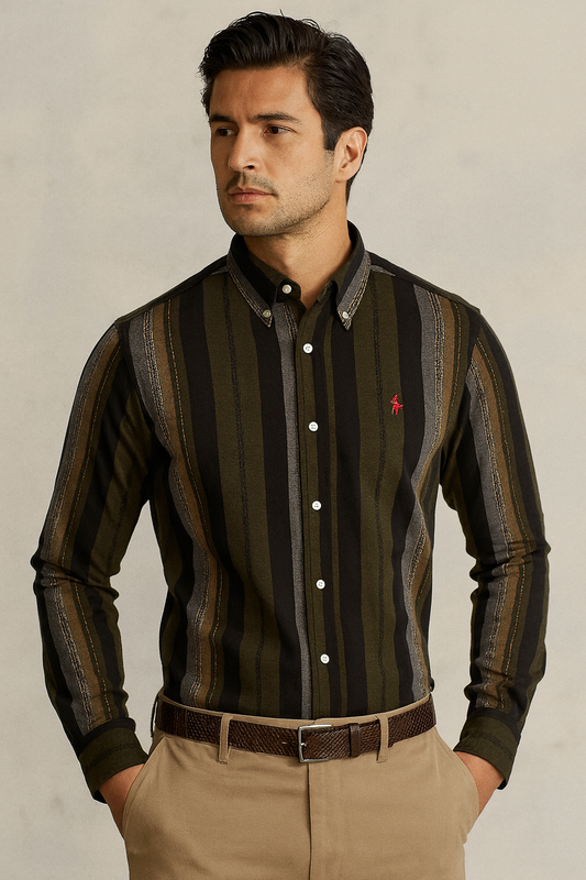 POLO RALPH LAUREN Enchanted Olive Tailored Fit Long Sleeve Striped Shirt