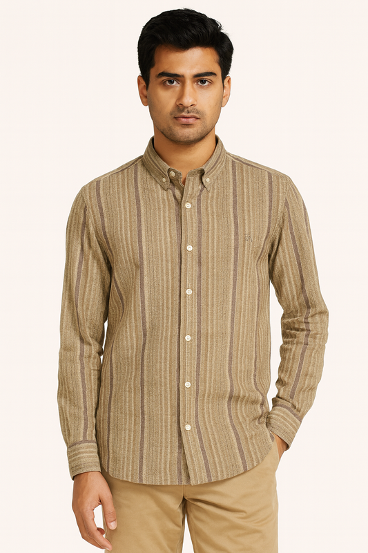 BROOKS BROTHERS Serene Sand Tailored Fit Long Sleeve Striped Shirt