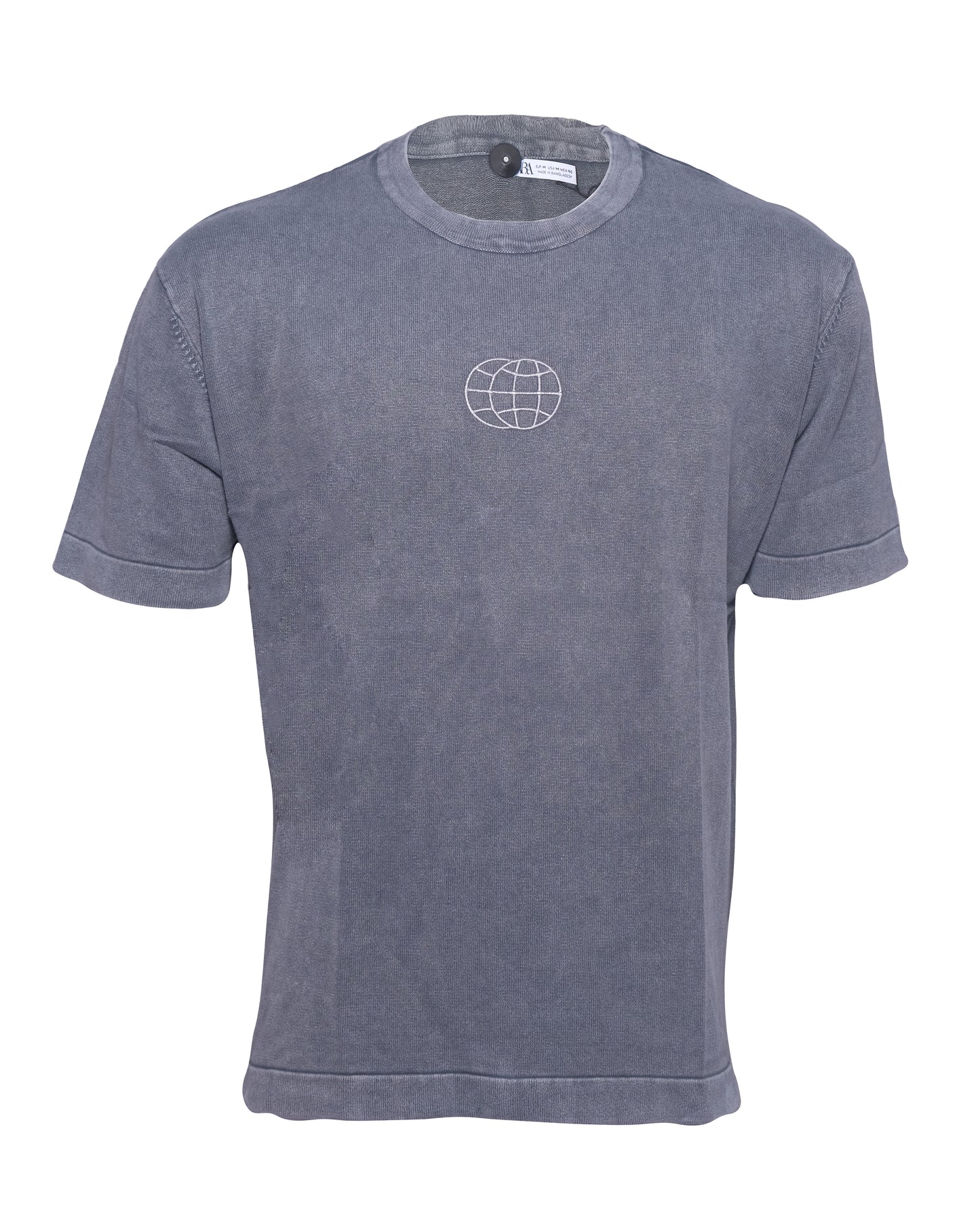 ZARA Slate Grey Globe Embroidered Vintage Wash T-shirt