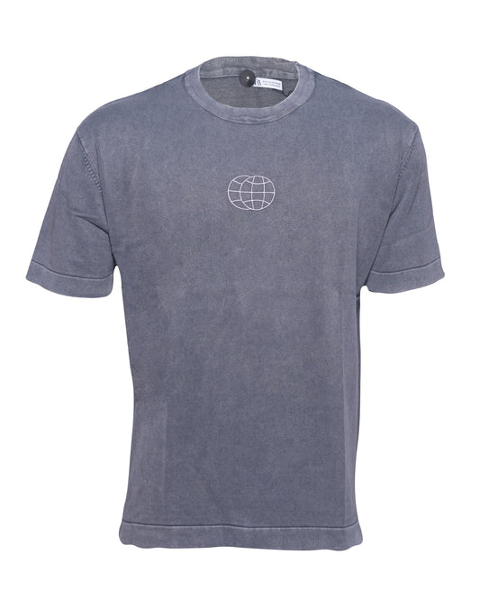ZARA Slate Grey Globe Embroidered Vintage Wash T-shirt
