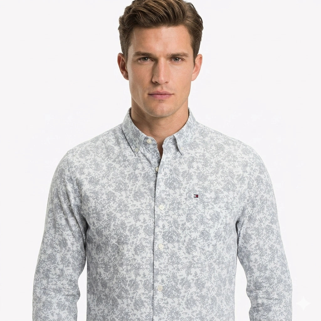 TOMMY HILFIGER Misty Aqua Elegant Fit Long Sleeve Button-Up Shirt