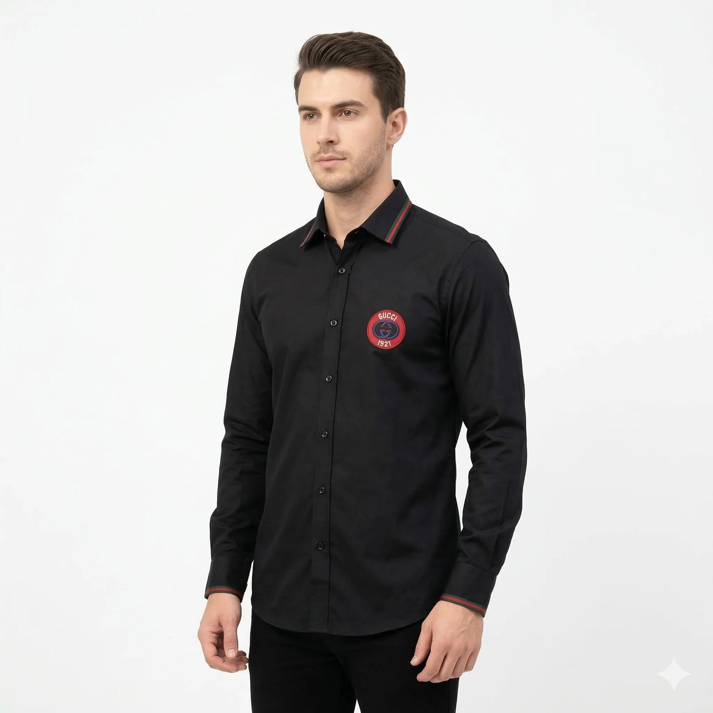 GUCCI Midnight Ember Luxe Fit Long Sleeve Satin Lycra Party Shirt