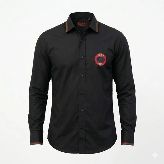 GUCCI Midnight Ember Luxe Fit Long Sleeve Satin Lycra Party Shirt