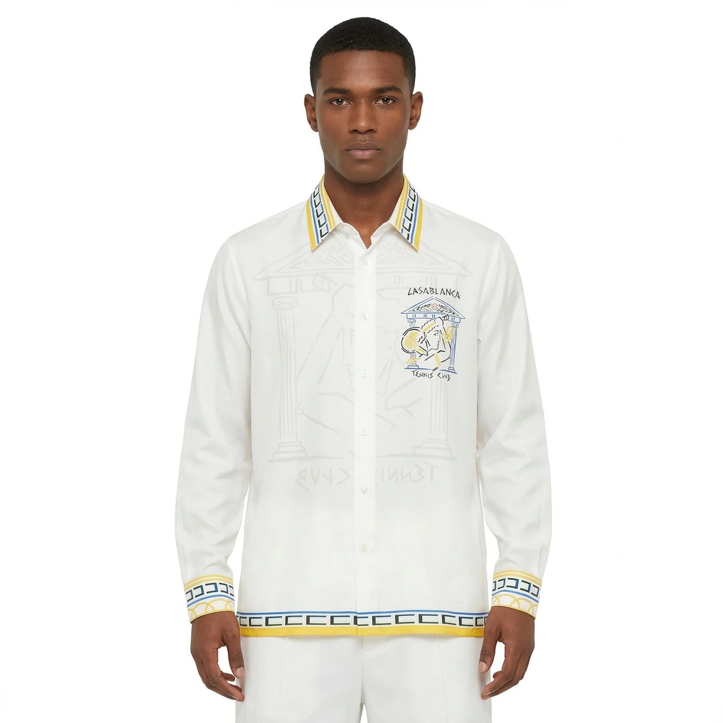 CASA BLANCA Luminous Ivory Tailored Fit Long Sleeve Satin Lycra Party Shirt