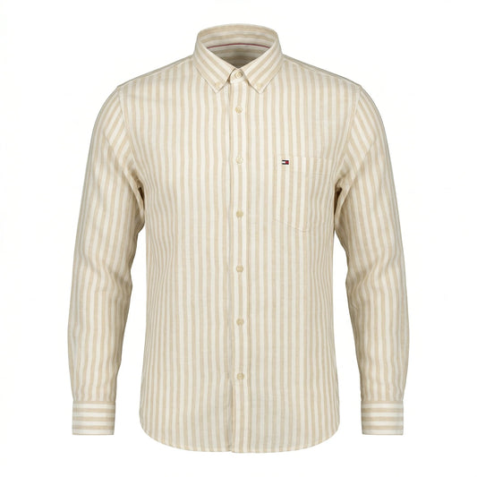 TOMMY HILFIGER Regular Fit Full Sleeve Linen Yellow Stripe Shirt