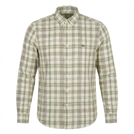 LACOSTE Men's Slim Fit Checkered Button-Down Linen Shirt
