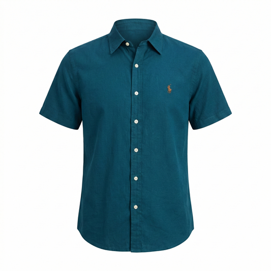 POLO RALPH LAUREN Tranquil Teal Tailored Fit Short Sleeve Linen Shirt