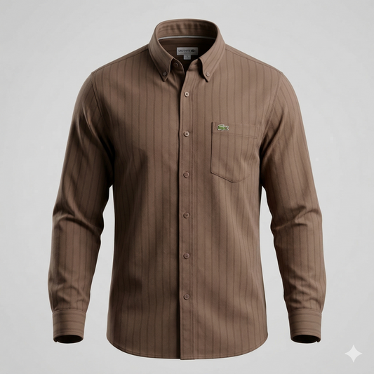 Lacoste Classic Fit Striped Button-Up Shirt in Brown