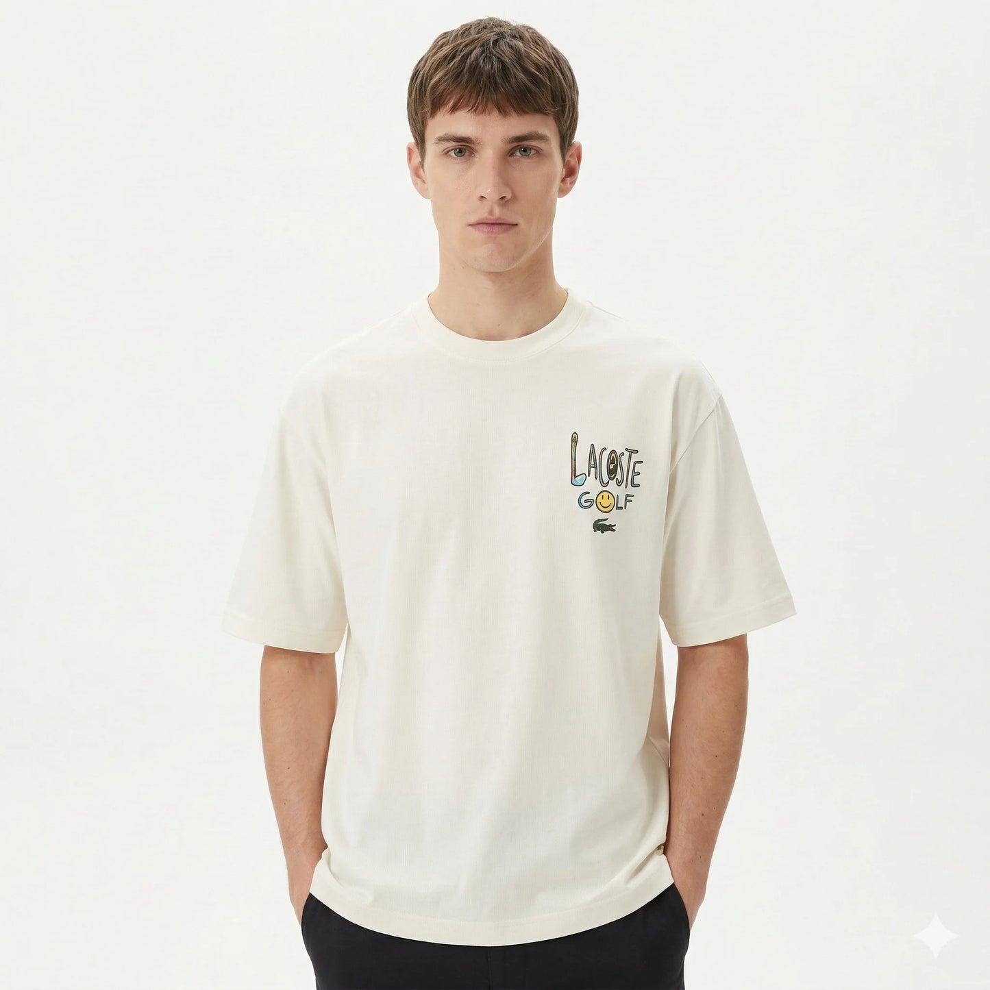 LACOSTE Whispering Ivory Relaxed Fit Short Sleeve Graphic T-Shirt