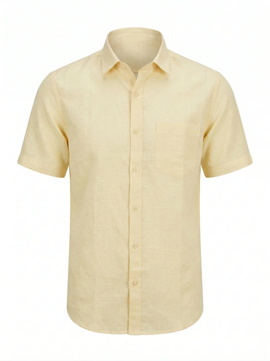 BOSS Sunbeam Cream Tailored Fit Short Sleeve Linen Shirt