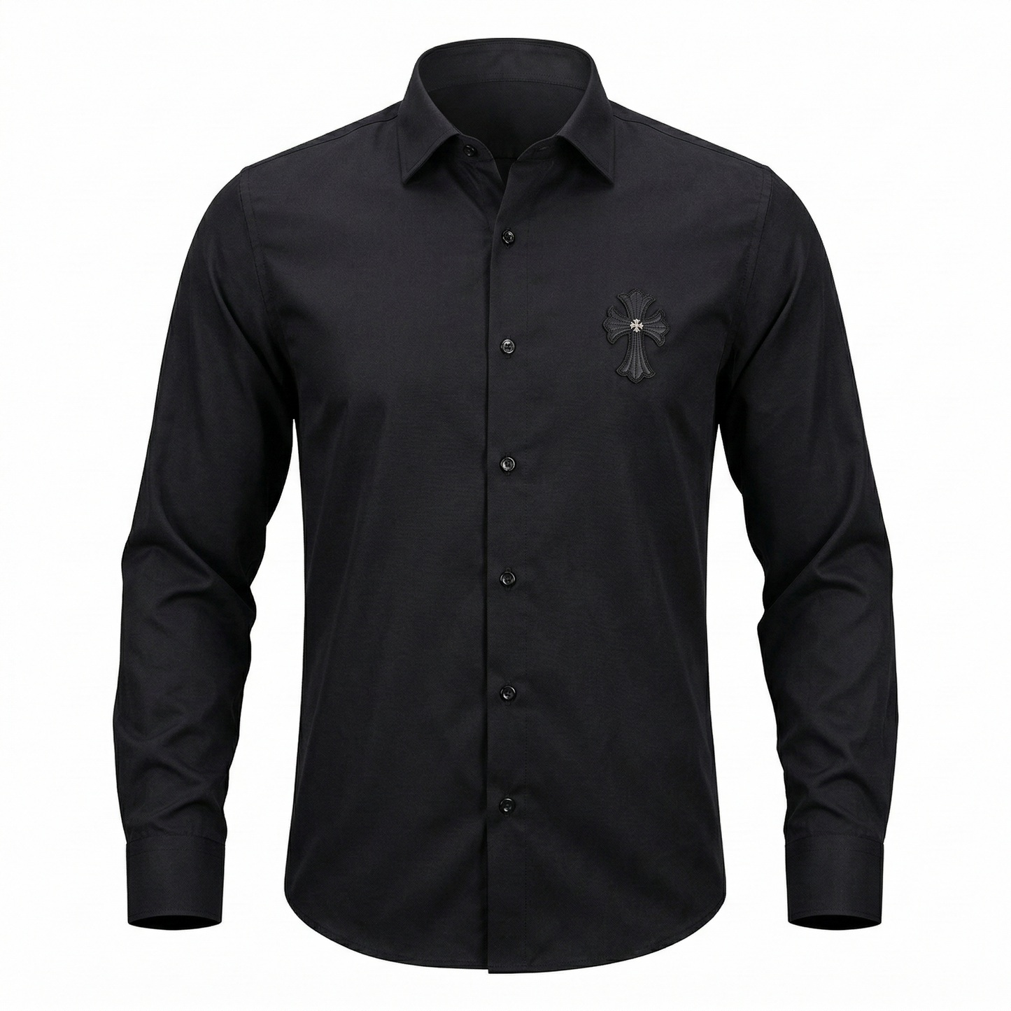 CHROME HEARTS Midnight Velvet Slim Fit Long Sleeve Satin Party Shirt