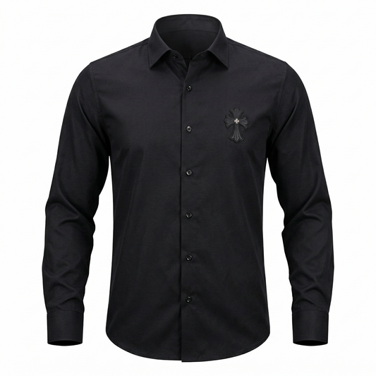 CHROME HEARTS Midnight Velvet Slim Fit Long Sleeve Satin Party Shirt