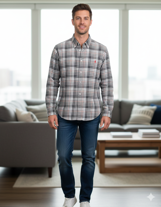 POLO RALPH LAUREN Whispering Blush Custom Fit Long Sleeve Plaid Button-Up Shirt