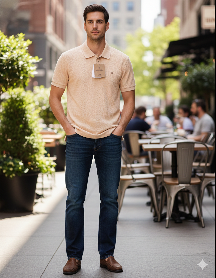 Brooks Brothers Textured Cotton Polo Shirt in Soft Peach