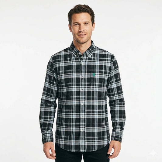 U.S. POLO ASSN. Twilight Slate Tailored Fit Long Sleeve Plaid Shirt