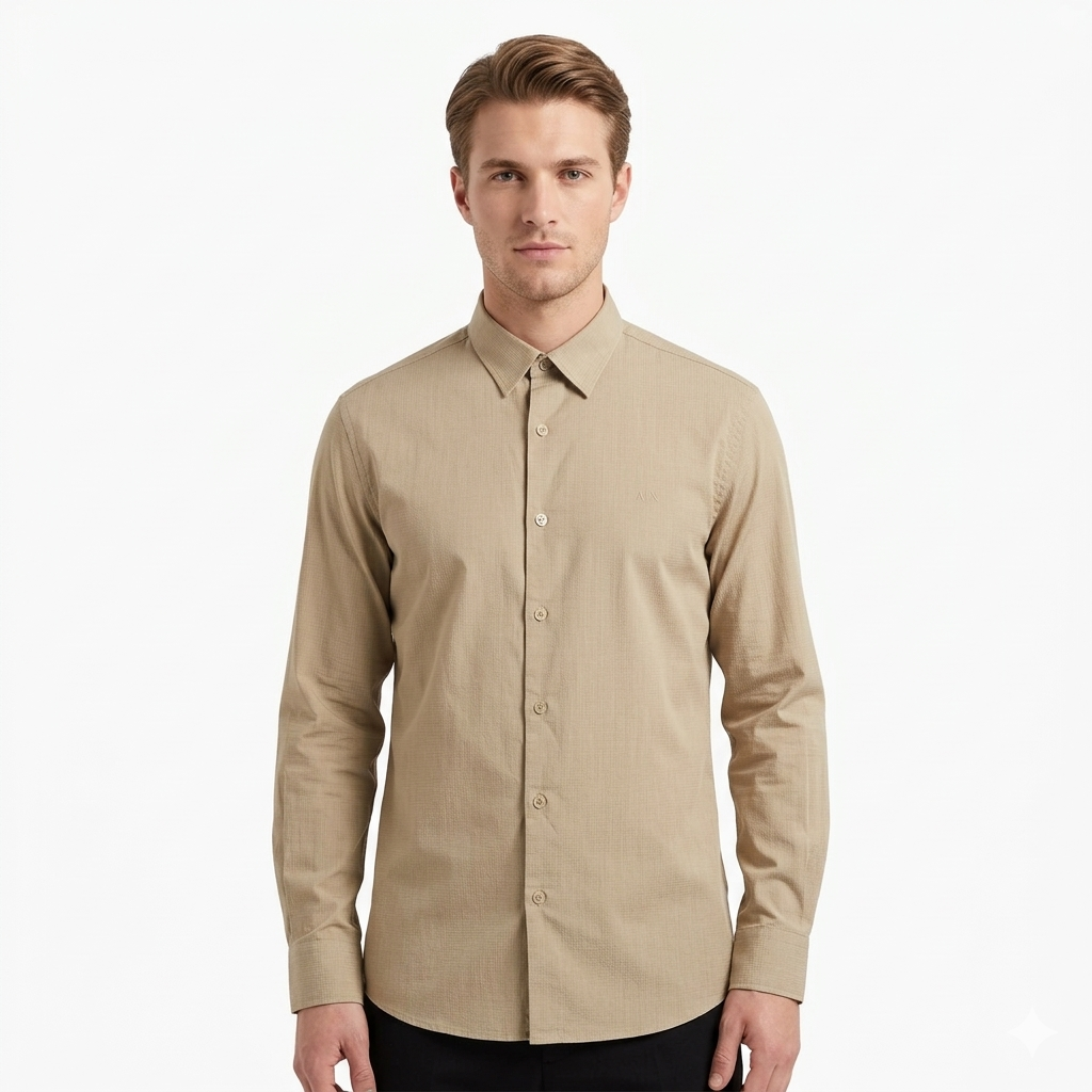 ARMANI EXCHANGE Sandstone Whisper Slim Fit Long Sleeve Textured Button-Up Shirt