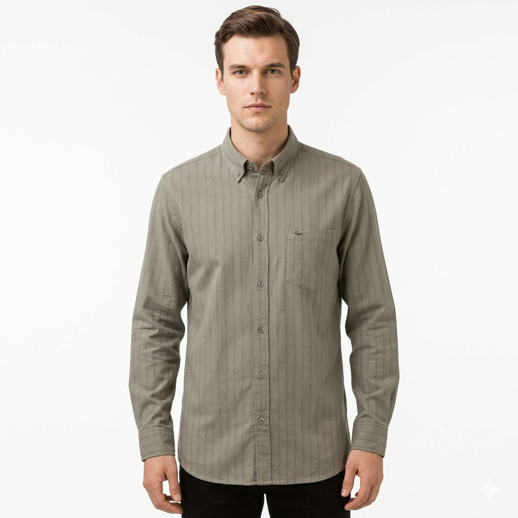 LACOSTE Mystic Olive Tailored Fit Long Sleeve Striped Shirt