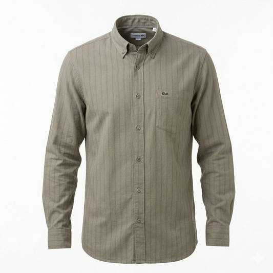 LACOSTE Mystic Olive Tailored Fit Long Sleeve Striped Shirt