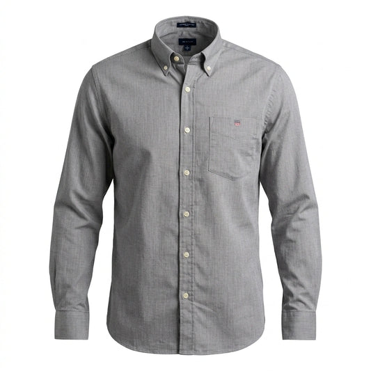 GANT Misty Charcoal Tailored Fit Long Sleeve Button-Up Shirt