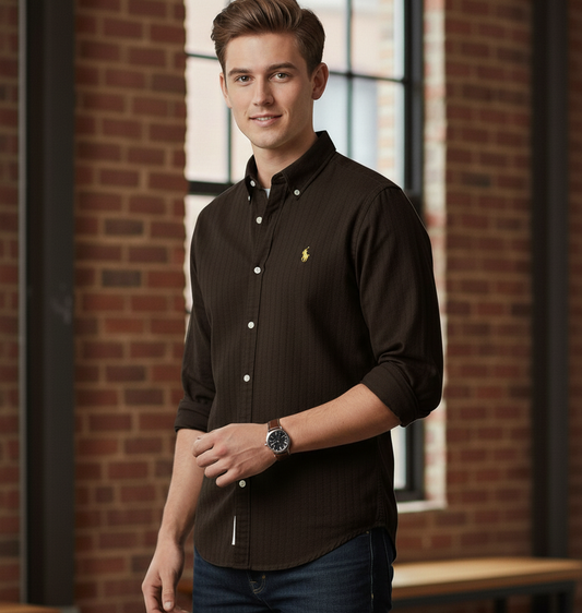 POLO RALPH LAUREN Rustic Mahogany Tailored Fit Long Sleeve Button-Down Shirt